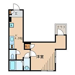 MANA-K 1階1DKの間取り