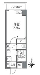 府中プレイス 2階1Kの間取り