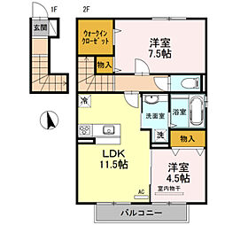 D-room木ノ本 2階2LDKの間取り