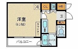 都営大江戸線 月島駅 徒歩2分の賃貸マンション 11階1Kの間取り