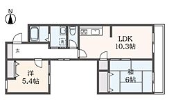 ライトウェル曙 2階2LDKの間取り