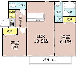 京成本線 京成成田駅 5.5kmの賃貸マンション 2階2LDKの間取り