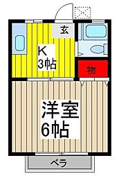 サンシティ山本 1階1Kの間取り