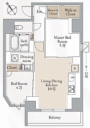 クロスレジデンス高田馬場 13階2LDKの間取り