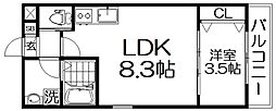 ジーメゾン寝屋川秦町ルシェール 1LDKの間取図画像