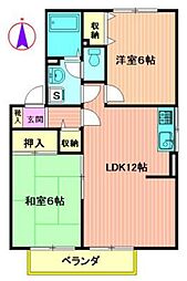グランシャリオＦ 2階2LDKの間取り