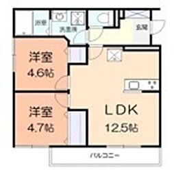 相模原市緑区東橋本4丁目アパート 2LDKの間取図画像