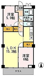 サンライズ堺 2LDKの間取図画像