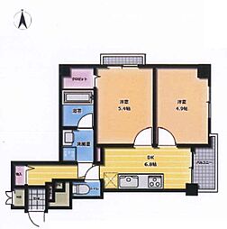 グランシャリオ国立 6階2DKの間取り