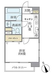 エコロジー白山レジデンス 2階1Kの間取り
