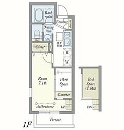 バチュラー立川 1Kの間取図画像
