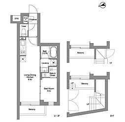 ORMECOURTYOTSUYA 1LDKの間取図画像