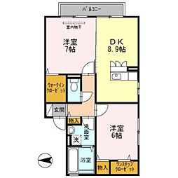 JR片町線(学研都市線) 四条畷駅 徒歩15分の賃貸アパート 2階2LDKの間取り