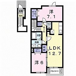 JR和歌山線 岩出駅 徒歩35分の賃貸アパート 2階2LDKの間取り
