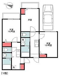 ラウレア北越谷 1階1Kの間取り