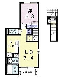 エクセレント グローブ 2階1LDKの間取り