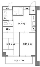 ラフォーレ江北 2DKの間取図画像