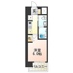 ラクラス阿倍野元町 8階1Kの間取り