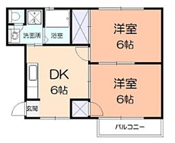 ヴァレーヌ茅ヶ崎 2DKの間取図画像
