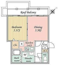 西武新宿線 新井薬師前駅 徒歩3分の賃貸マンション 4階1DKの間取り