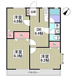西門前パナハイツ 3DKの間取図画像