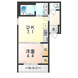 フジパレス堺浜寺石津III番館 2階1DKの間取り