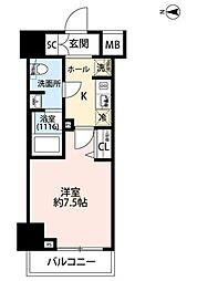 プレール・ドゥーク芝浦 1Kの間取図画像