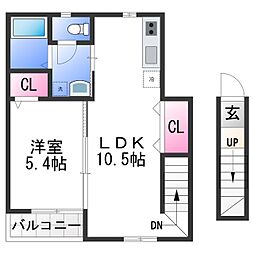 TJ北中島B 1LDKの間取図画像