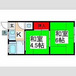 寿荘 2階2Kの間取り