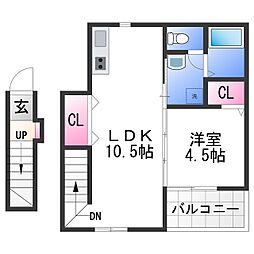 TJ海南岡田 2階1LDKの間取り