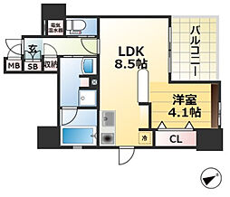 JR東海道・山陽本線 三ノ宮駅 徒歩9分の賃貸マンション 5階1LDKの間取り