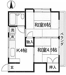 栄美荘 2階2Kの間取り
