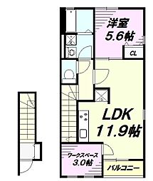 アムールQWA 2階1SLDKの間取り