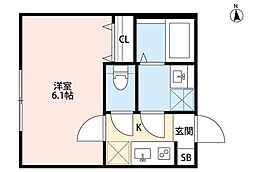 CRASTINE西馬橋1丁目 1Kの間取図画像