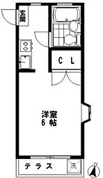 太陽ハイム 1階ワンルームの間取り