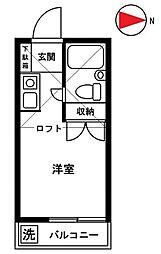 ニューメモリアルハイツ 2階ワンルームの間取り