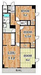 リアライズ花小金井 4階3LDKの間取り