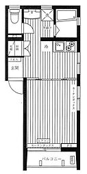 ルミナス戸山 2階1DKの間取り