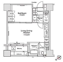 カスタリア目黒かむろ坂 1LDKの間取図画像