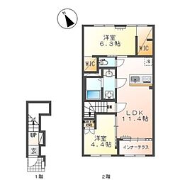 新発田市諏訪町1丁目アパート 2LDKの間取図画像