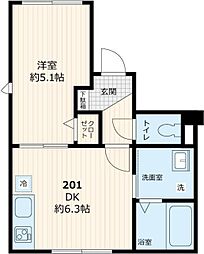 仮称デルソル千住II 2階1DKの間取り