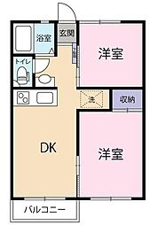 コーポサンライズ 1階2DKの間取り
