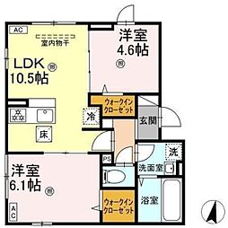セレスティア千住元町 3階2LDKの間取り