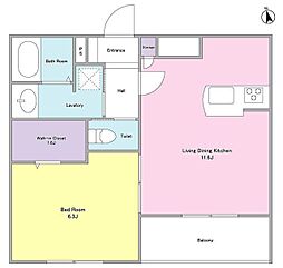 ルテ山崎 1LDKの間取図画像