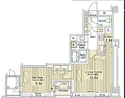 パークアクシス御成門 18階1LDKの間取り