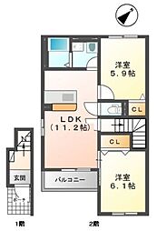 スターテラス 2LDKの間取図画像