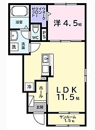 エレガンスロワイエ 1階1LDKの間取り