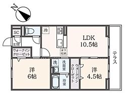 D Paina 笹下 1階2LDKの間取り