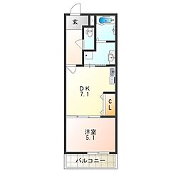 フジパレス杉本町II番館 3階1DKの間取り