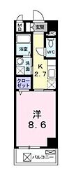 ヒルズビッグウエスト 1Kの間取図画像